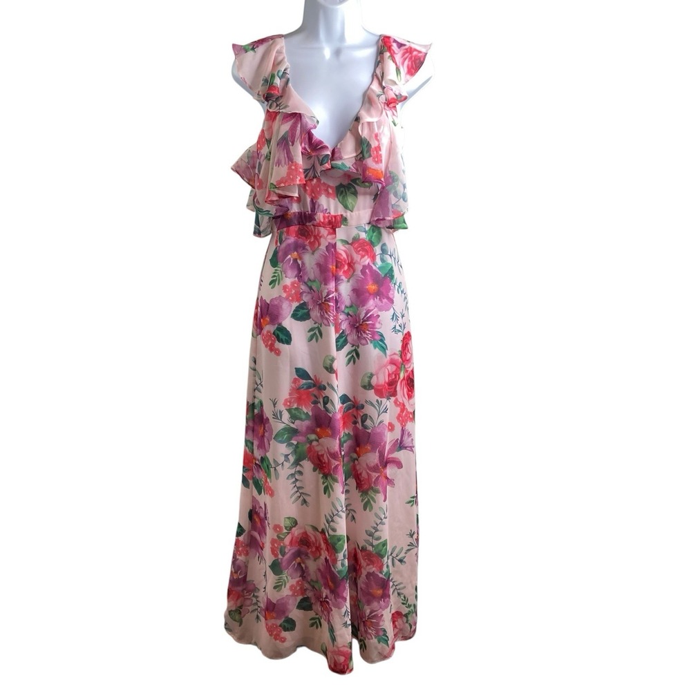 Fame & Partners Yvette Pink Floral Jumpsuit Sz 2 Fairy Flowy Wedding Guest